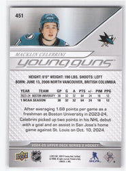 2024-25 Upper Deck Series 2 Young Guns #451 Rookie Rc Macklin Celebrini