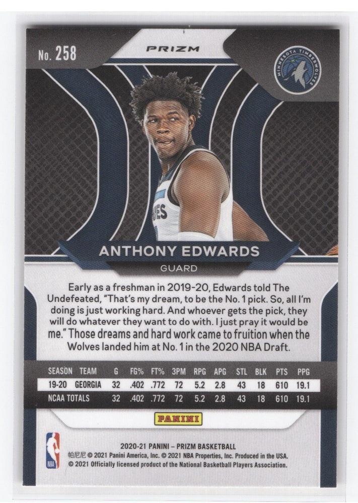 2020-21 Panini Prizm Orange Ice #258 Rookie Rc Anthony Edwards