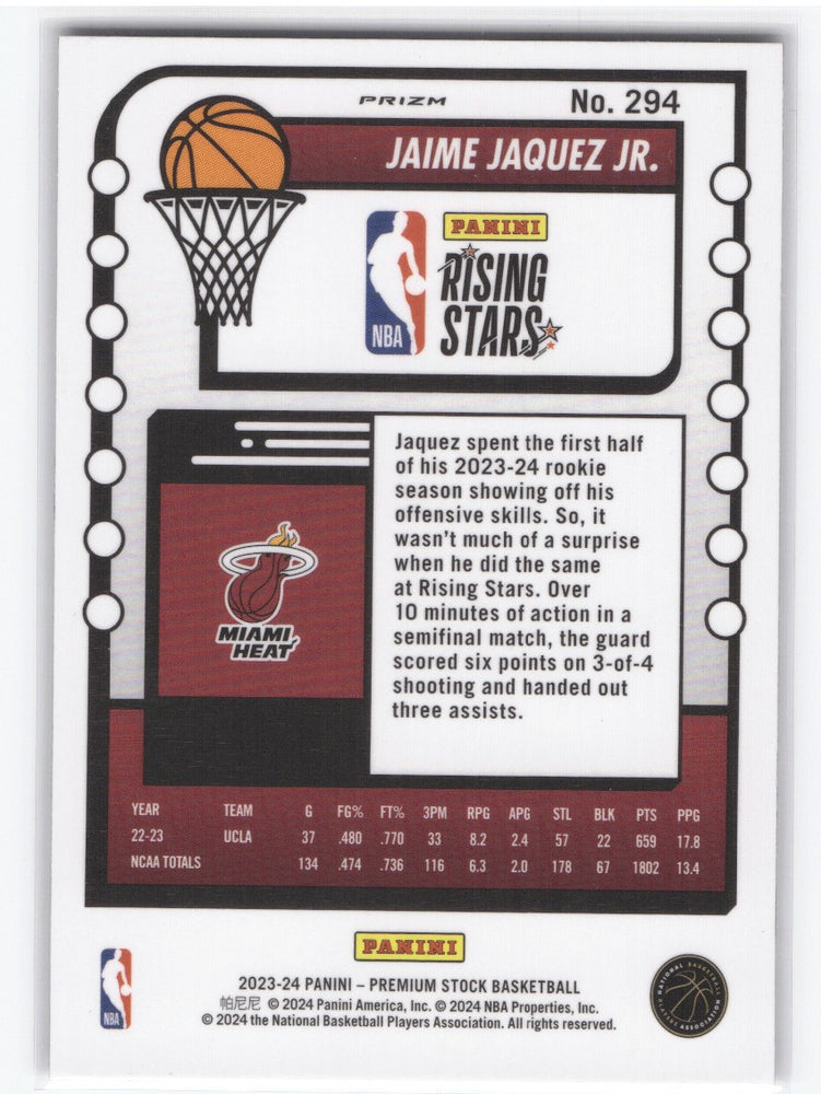 2023-24 Panini Premium Stock Rising Stars Silver Ice #294 Rookie Rc Jaime Jaquez Jr