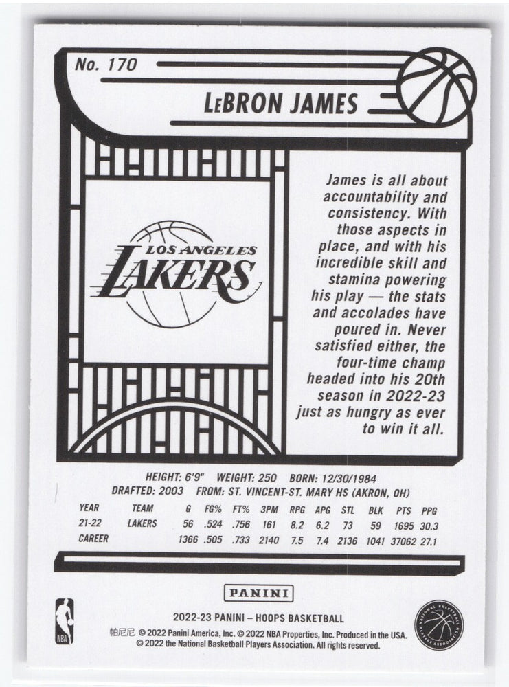 2022-23 Panini Hoops Basketball Nba Hoops #170 Lebron James