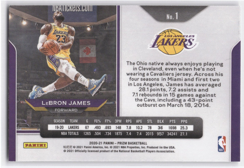 2020-21 Panini Prizm "Kobe Tribute" #1 Lebron James