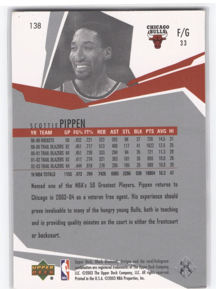2003 Upper Deck Black Diamond #138 Scottie Pippen