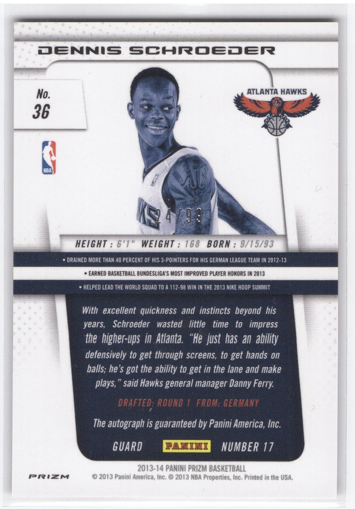 2013-14 Panini Prizm Red Prizm Auto #36 Rookie Rc Auto Dennis Schroeder /99
