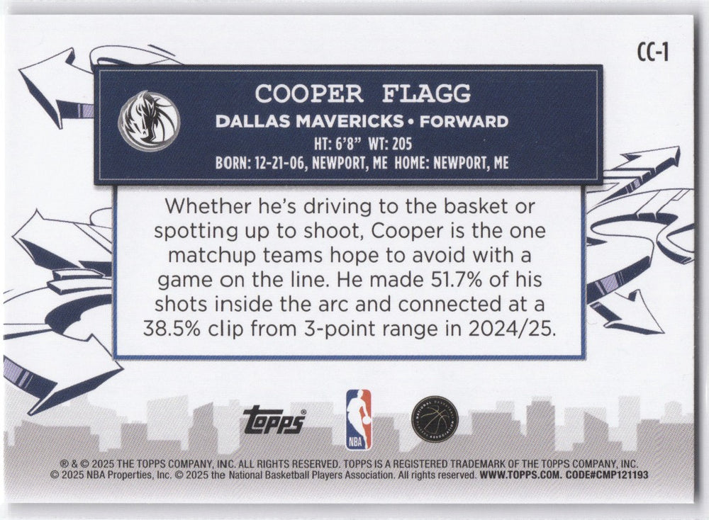 2025 Topps Clutch City Cc-1 Rookie Rc Cooper Flagg