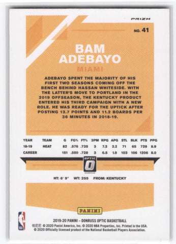 2019-20 Panini Donruss Optic Pink Prizm #41 Bam Adebayo