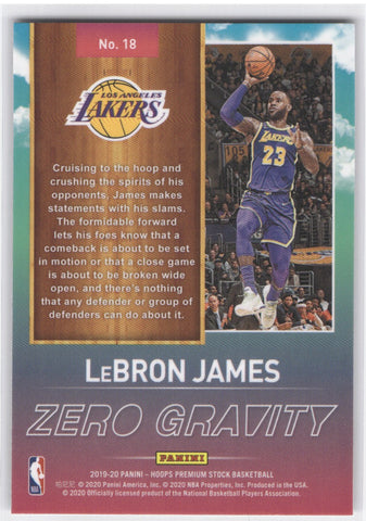 2019-20 Panini Hoops Premium Stock Zero Gravity #18 Lebron James