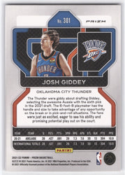 2021-22 Panini Prizm Rc #301 Rookie Rc Josh Giddey