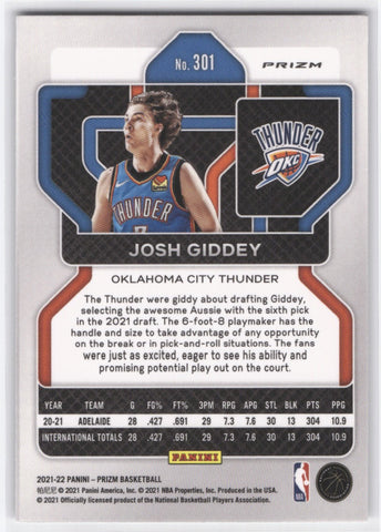 2021-22 Panini Prizm Rc #301 Rookie Rc Josh Giddey