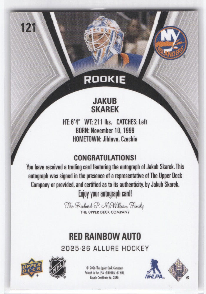 2025-26 Upper Deck Allure Red Rainbow Auto #121 Rookie Rc Auto Jakub Skarek