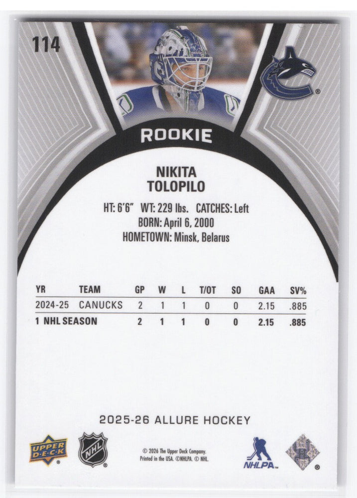 2025-26 Upper Deck Allure Rookie #114 Rookie Rc Nikita Tolopilo