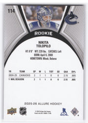 2025-26 Upper Deck Allure Rookie #114 Rookie Rc Nikita Tolopilo
