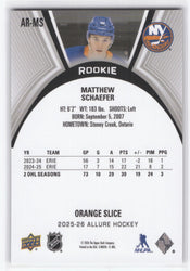 2025-26 Upper Deck Allure Orange Slice Rookie Ar-Ms Rookie Rc Matthew Schaefer