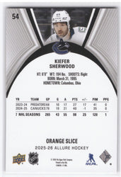 2025-26 Upper Deck Allure Orange Slice #54 Kiefer Sherwood