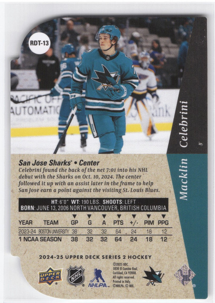 2024-25 Upper Deck Series 2 Die Cut Rdt-13 Rookie Rc Macklin Celebrini