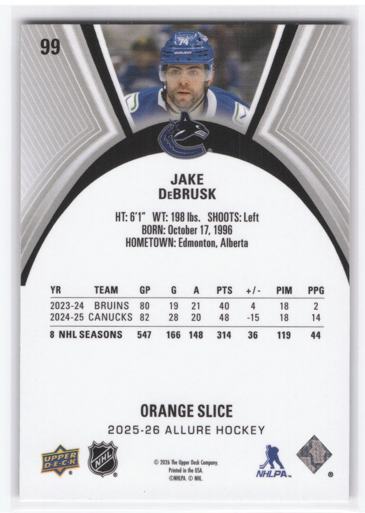 2025-26 Upper Deck Allure Orange Slice #99 Jake Debrusk