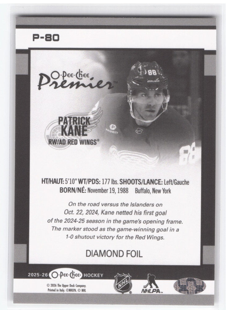 2025-26 Upper Deck O-Pee-Chee Premier Diamond Foil P-80 Patrick Kane /75