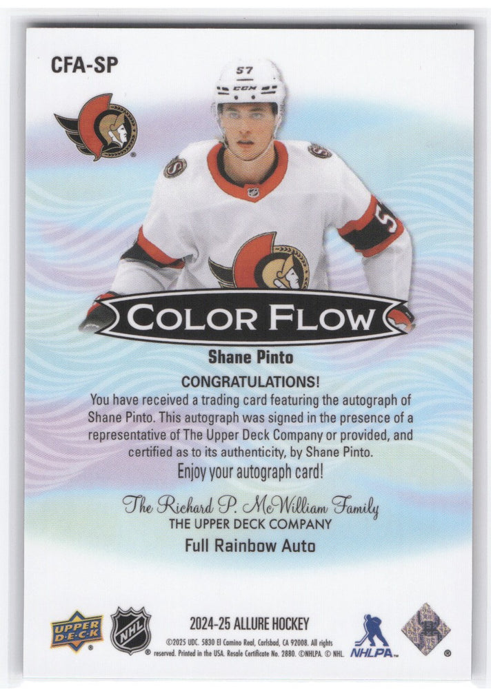 2024-25 Upper Deck Allure Full Rainbow Auto Cfa-Sp Auto Shane Pinto