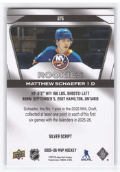 2024-25 Upper Deck Mvp Hockey Silver Script Rookie #275 Rookie Rc Matthew Schaefer