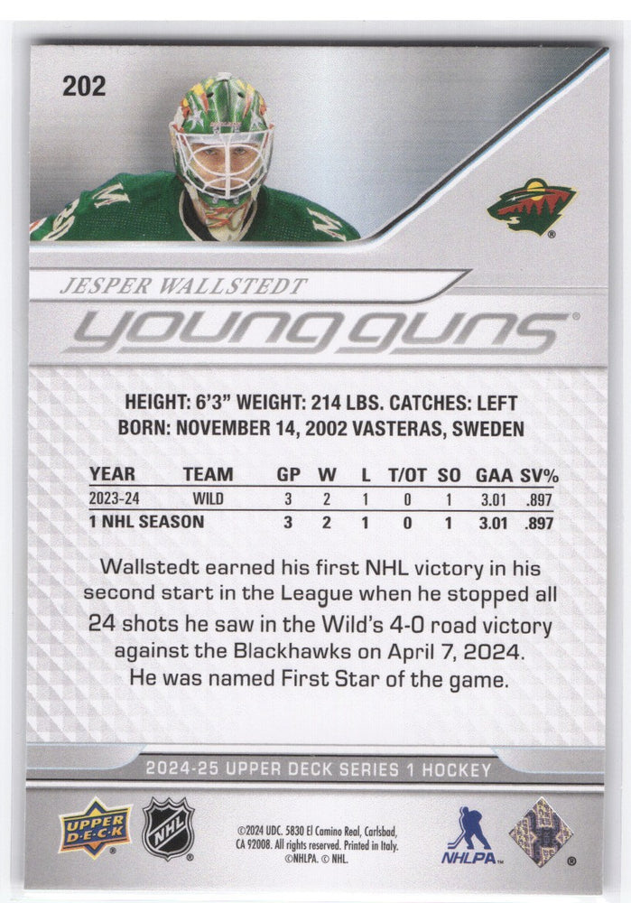2024-25 Upper Deck Series 1 Young Guns #202 Rookie Rc Jesper Wallstedt