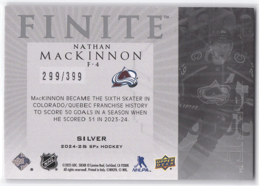 2024-25 Upper Deck Spx Finite F-4 Nathan Mackinnon /299