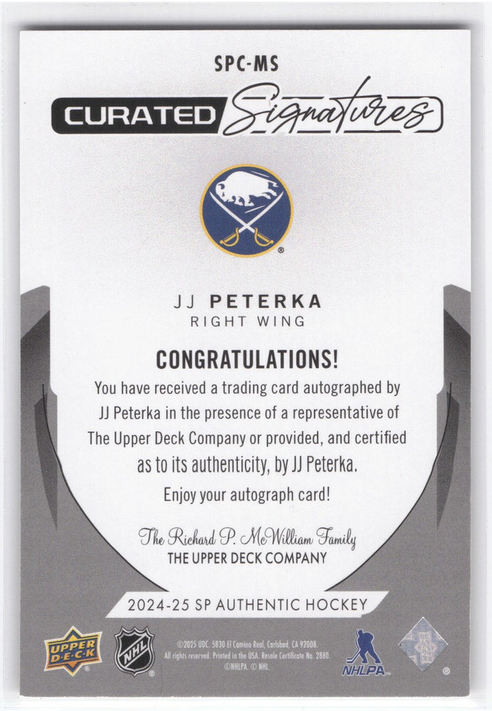 2024-25 Upper Deck Sp Authentic Curated Signatures Spc-Ms Auto Jj Peterka /299