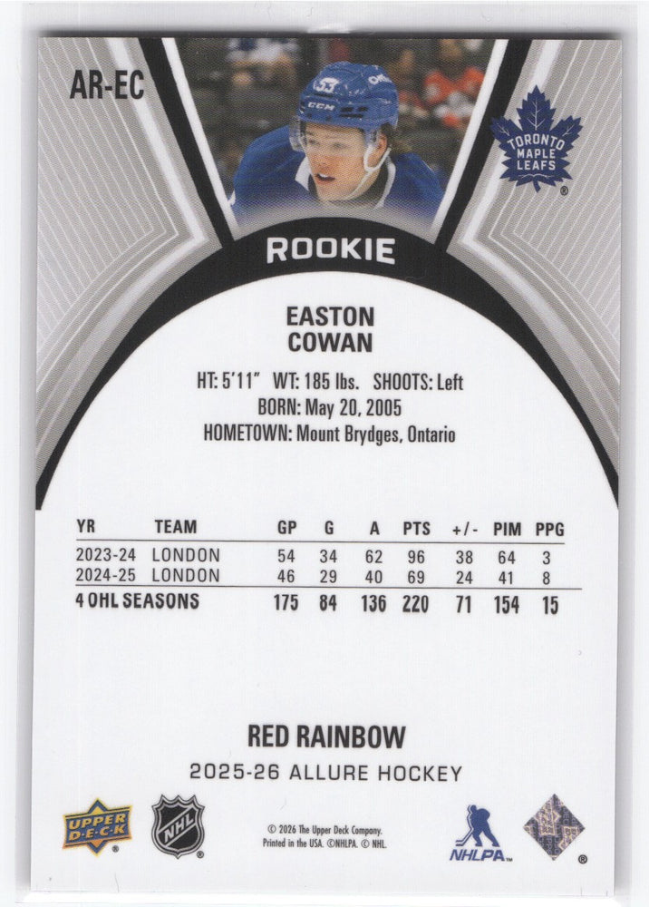 2025-26 Upper Deck Allure Red Rainbow Ar-Ec Rookie Rc Easton Cowan