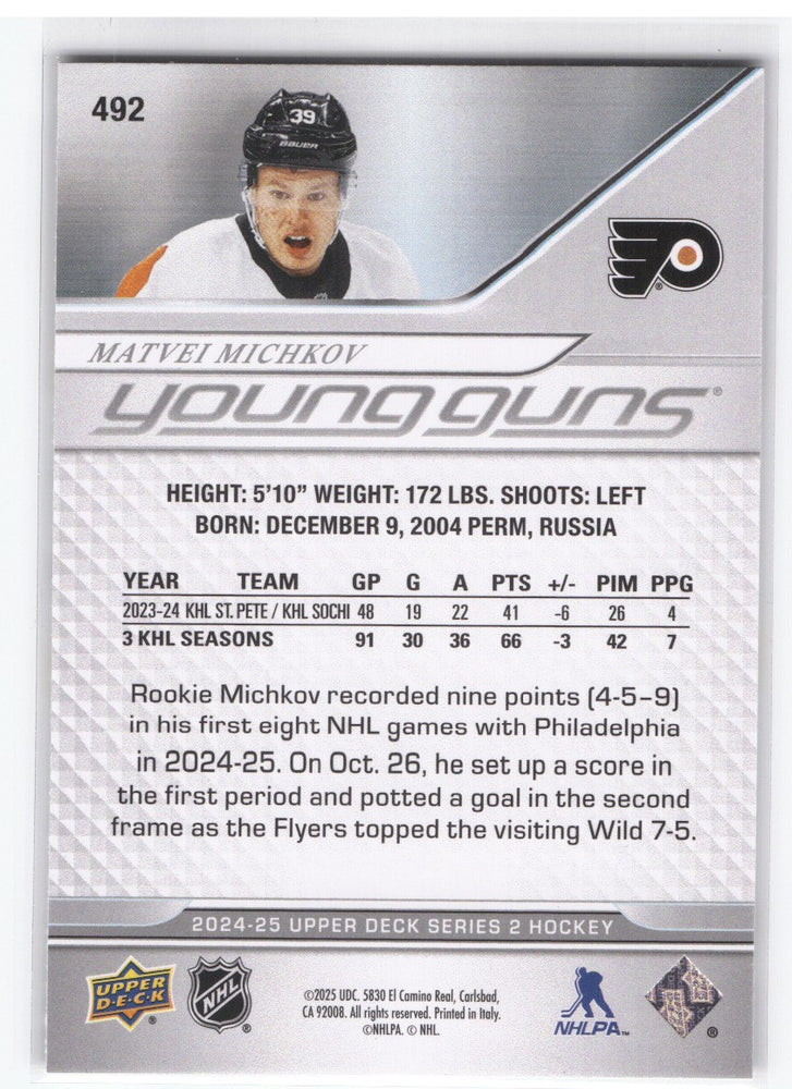 2024-25 Upper Deck Series 2 Young Guns #492 Rookie Rc Matvei Michkov