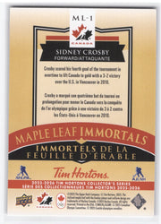 2025-26 Upper Deck Tim Hortons Collectors Series Maple Leaf Immortals Ml-1 Sidney Crosby