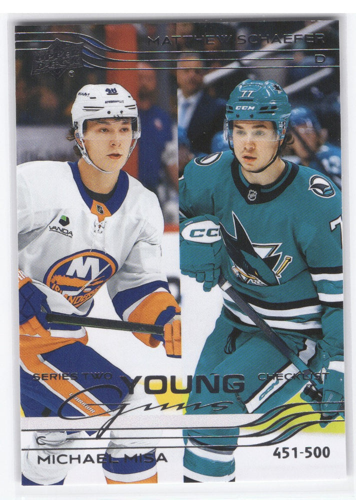 2025-26 Upper Deck Series 2 Young Guns Checklist #500 Rookie Rc Matthew Schaefer Michael Misa