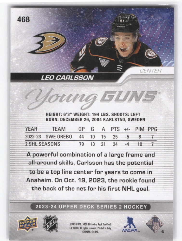 2023-24 Upper Deck Series 2 Young Guns #468 Rookie Rc Leo Carlsson