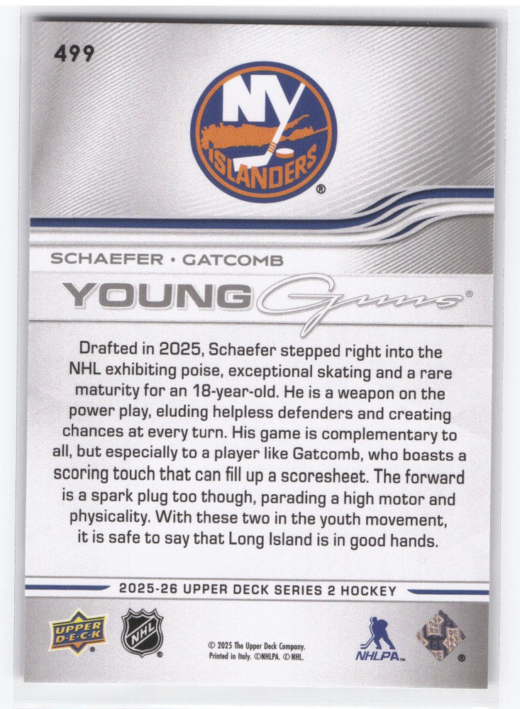 2025-26 Upper Deck Series 2 Young Guns Teammates #499 Rookie Rc Matthew Schaefer Marc Gatcomb