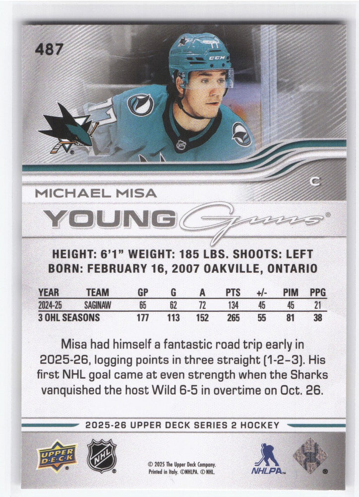 2025-26 Upper Deck Series 2 Young Guns #487 Rookie Rc Michael Misa