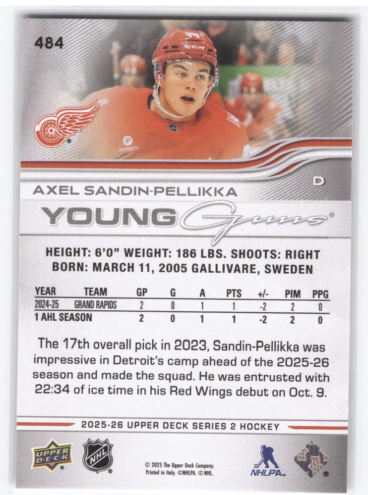 2025-26 Upper Deck Series 2 Young Guns #484 Rookie Rc Axel Sandin-Pellikka