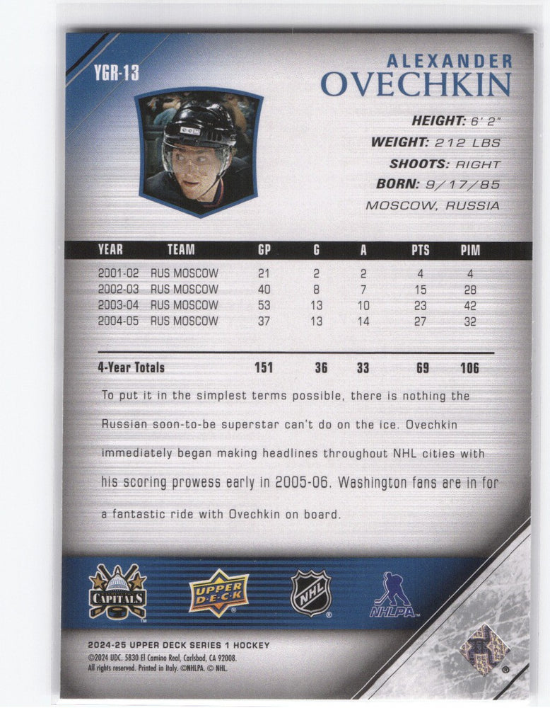 2024-25 Upper Deck Series 1 Young Guns Renewed Ygr-13 Alexander Ovechkin