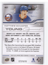 2025-26 Upper Deck Series 2 Young Guns #451 Rookie Rc Matthew Schaefer