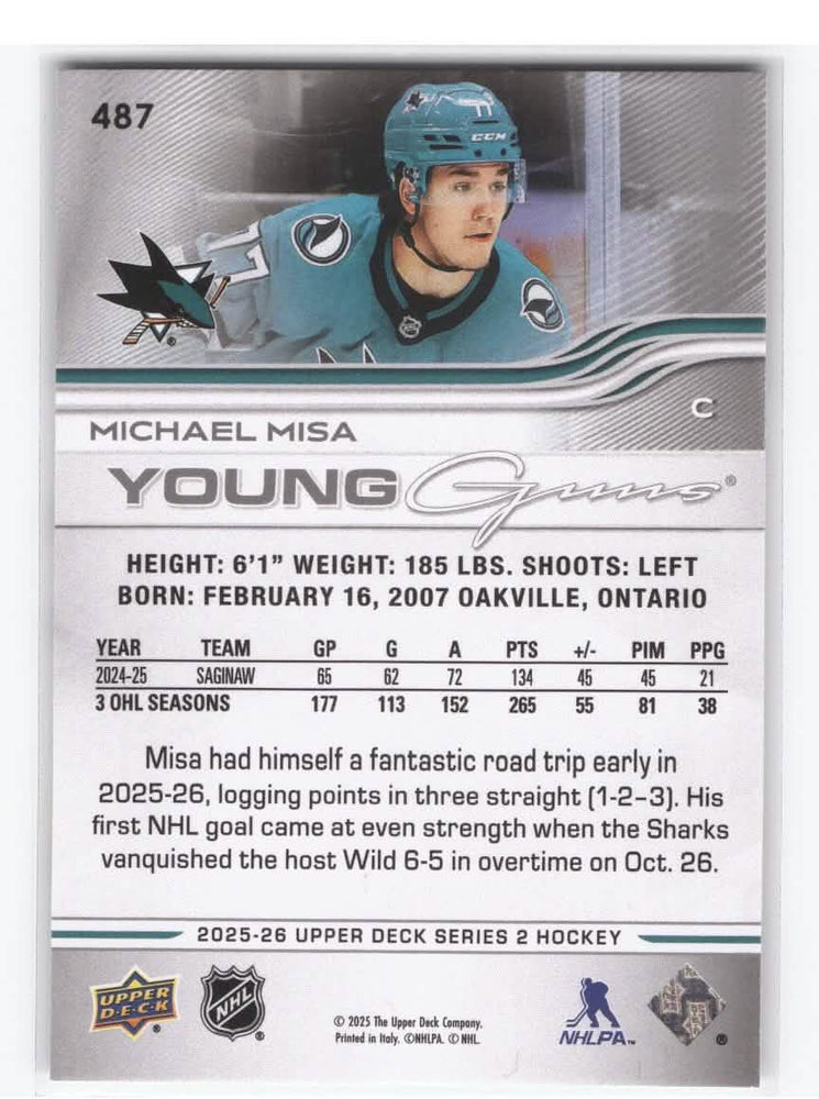 2025-26 Upper Deck Series 2 Young Guns #487 Rookie Rc Michael Misa