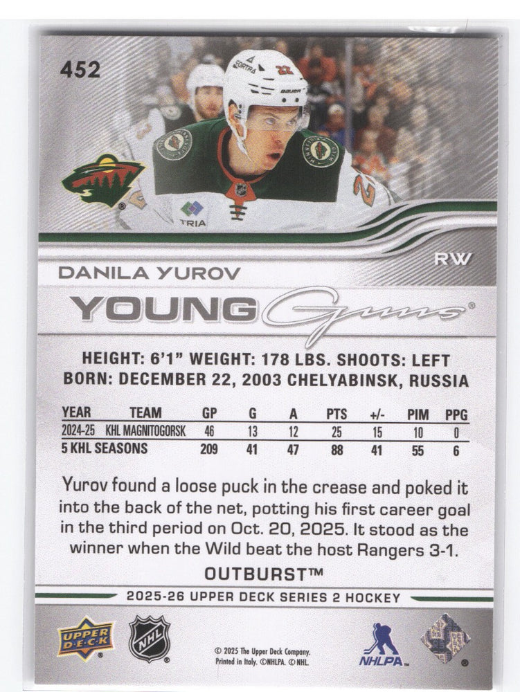 2025-26 Upper Deck Series 2 Young Guns Outburst #452 Rookie Rc Danila Yurov