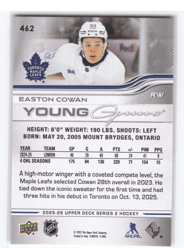 2025-26 Upper Deck Series 2 Young Guns #462 Rookie Rc Easton Cowan