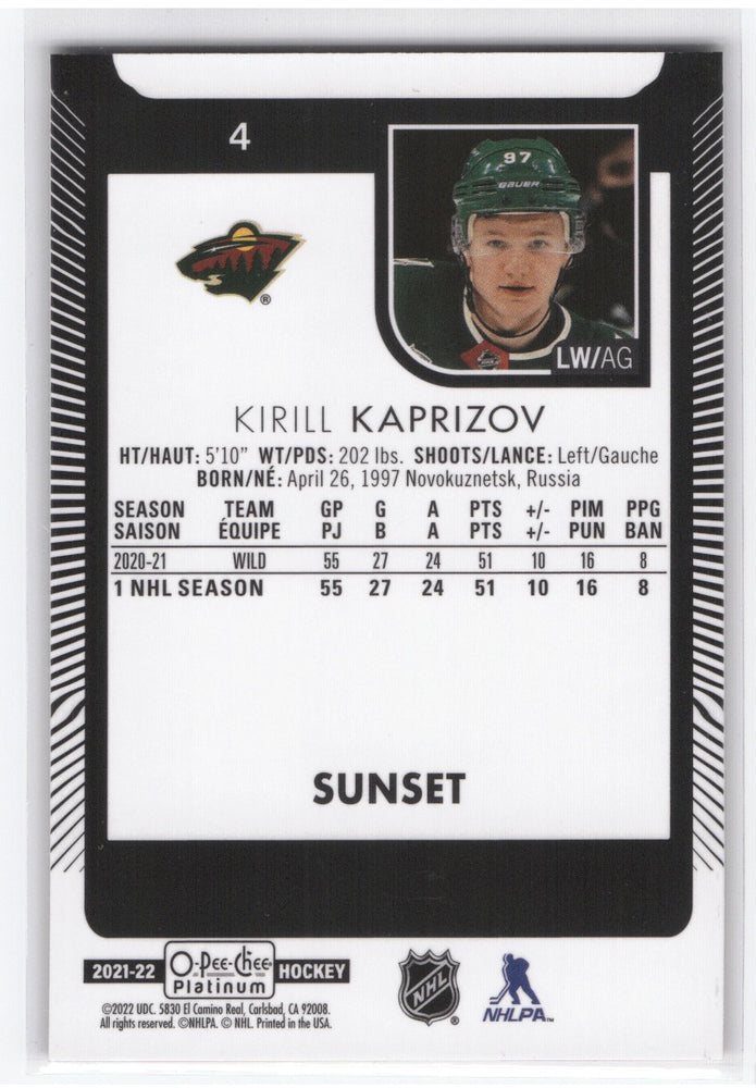 2021-22 Upper Deck O-Pee-Chee Platinum Sunset #4 Kirill Kaprizov
