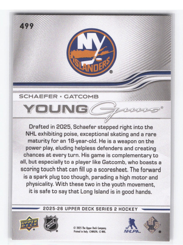 2025-26 Upper Deck Series 2 Young Guns Teammates #499 Rookie Rc Matthew Schaefer Marc Gatcomb