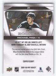 2025-26 Upper Deck Mvp Hockey Copper Script #271 Rookie Rc Michael Misa