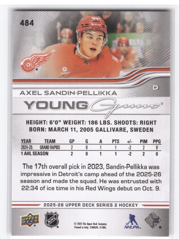 2025-26 Upper Deck Series 2 Young Guns #484 Rookie Rc Axel Sandin-Pellikka