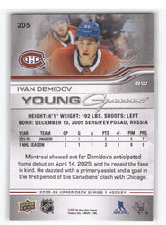 2025-26 Upper Deck Series 1 Young Guns #205 Rookie Rc Ivan Demidov