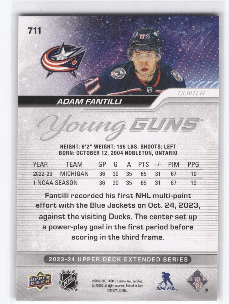 2023-24 Upper Deck Extended Young Guns #711 Rookie Rc Adam Fantilli