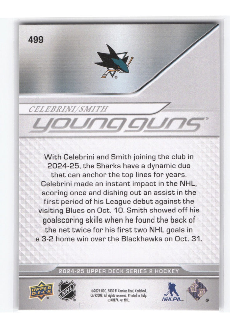2024-25 Upper Deck Series 2 Young Guns Teammates #499 Rookie Rc Macklin Celebrini Will Smith