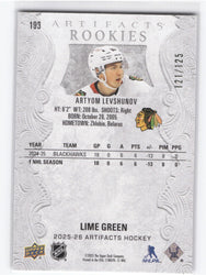 2025-26 Upper Deck Artifacts Lime Green (Misprint) #193 Rookie Rc Artyom Levshunov /125