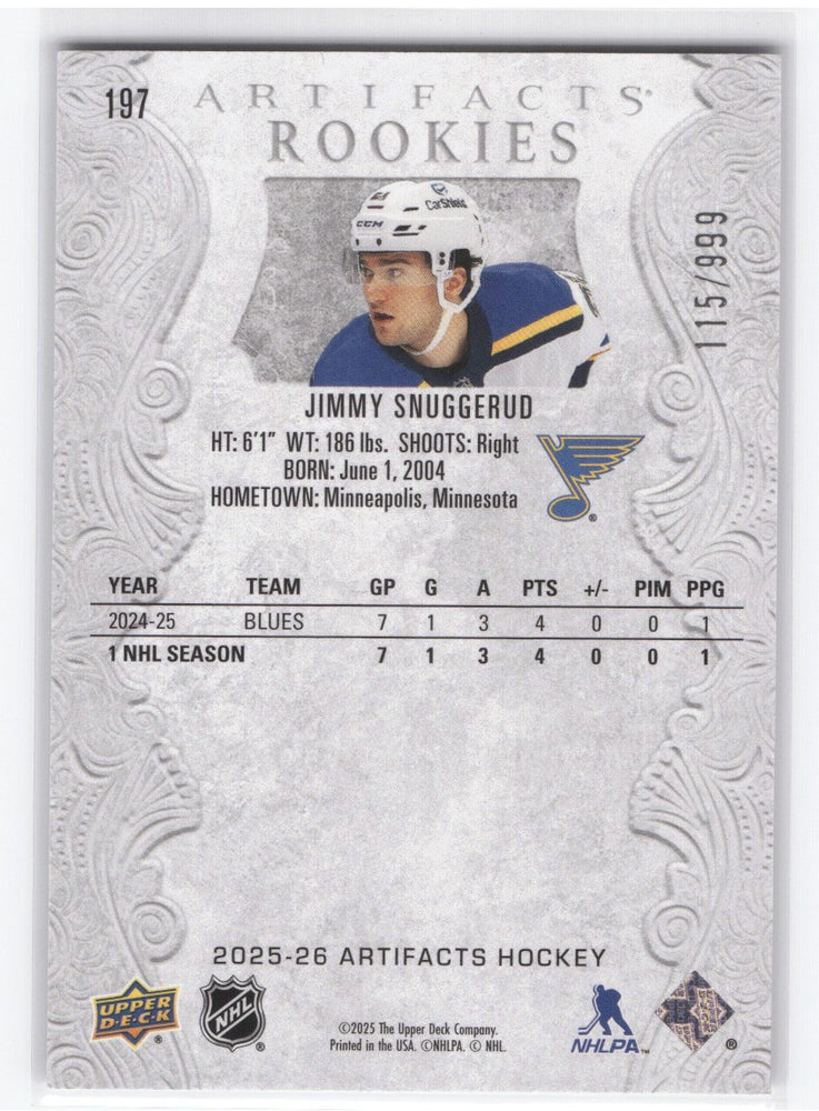 2025-26 Upper Deck Artifacts #197 Rookie Rc Jimmy Snuggerud /999