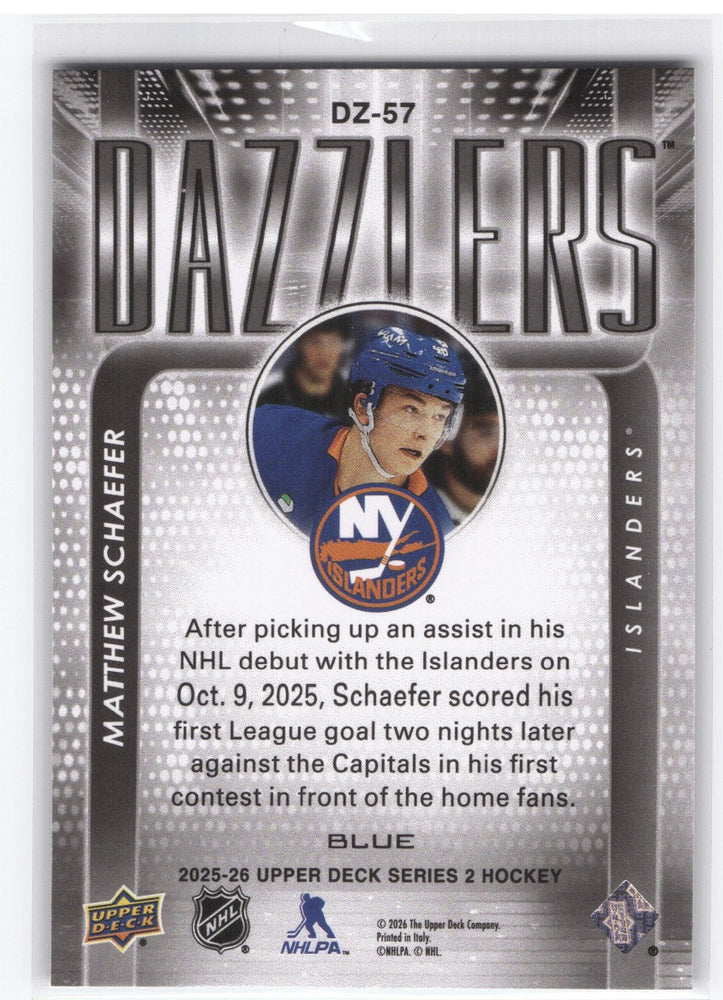 2025-26 Upper Deck Series 2 Dazzlers Dz-57 Rookie Rc Matthew Schaefer