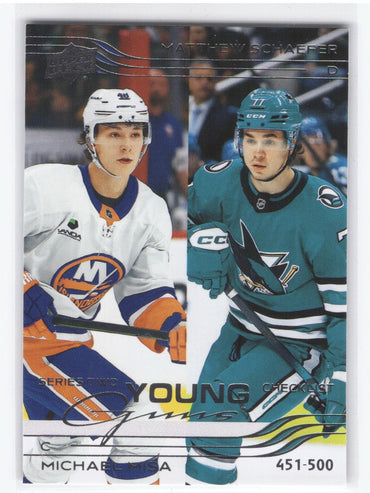 2025-26 Upper Deck Series 2 Young Guns Checklist #500 Rookie Rc Matthew Schaefer Michael Misa