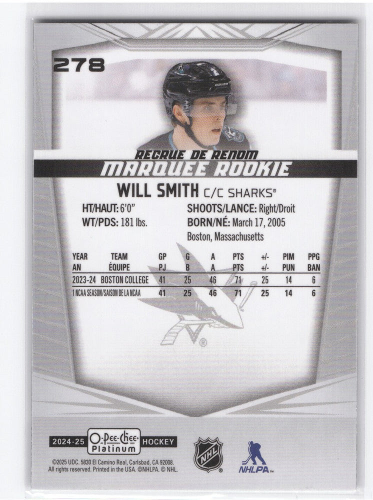 2024-25 Upper Deck O-Pee-Chee Platinum Marquee Rookie #278 Rookie Rc Will Smith